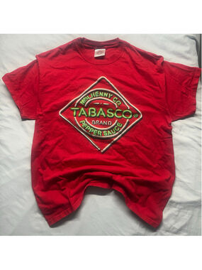 Vintage Y2K Tabasco Shirt Mens Large L Red McIlhenny Co Sportswear Graphic Tee
